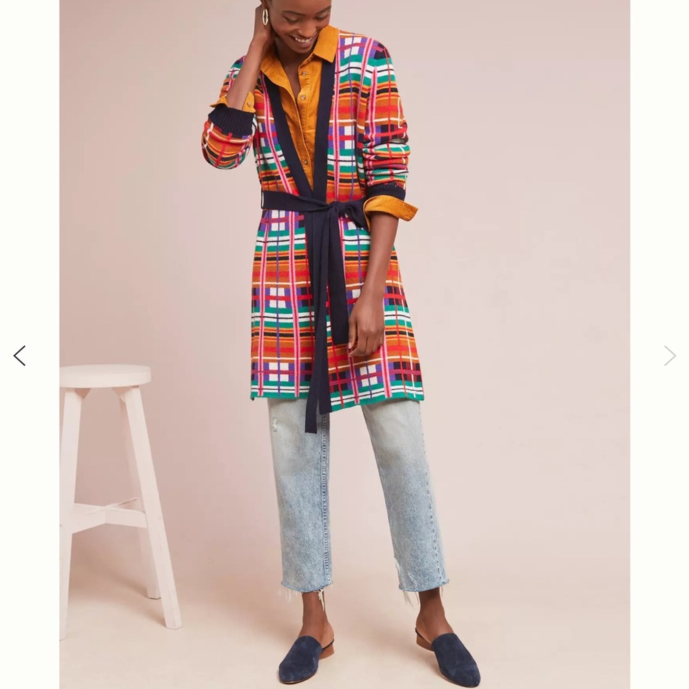 Anthropologie Moth Williston Plaid Long Cardigan Size Large - Picture 5 of 10